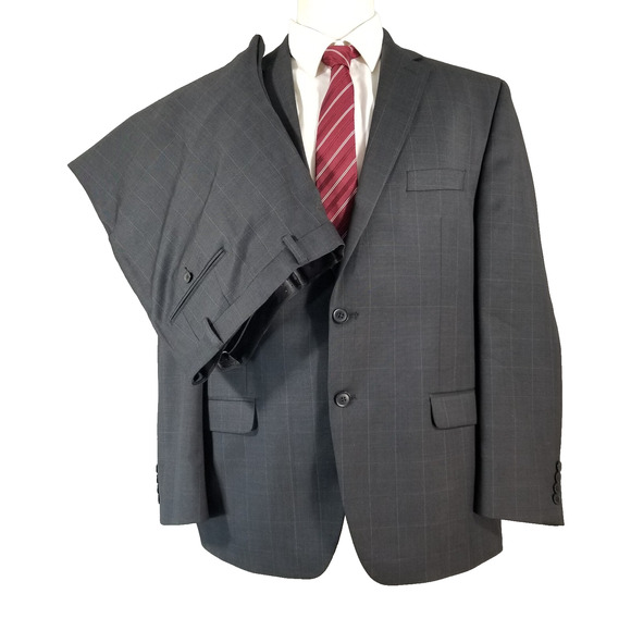Michael Strahan suit men's 46R black window pane Wool Blend Pants 46x28